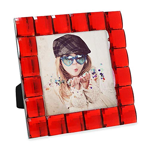 Isaac Jacobs Decorative Sparkling Red Jewel Picture Frame, Photo Display & Home Décor (4x4, Red) | Jewel Picture Frame, Photo Display & Home Decor Two-way easel for vertical or horizontal display. Does NOT hang on wall - color: Red, size: 4x4
