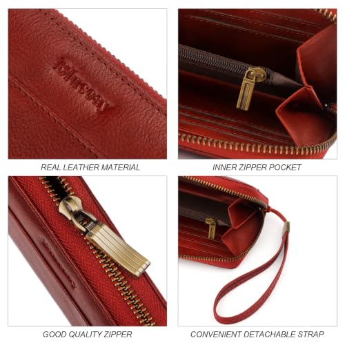 Real Leather Wristlet Wallet Women With RFID Blocking(red) - color: a8-red