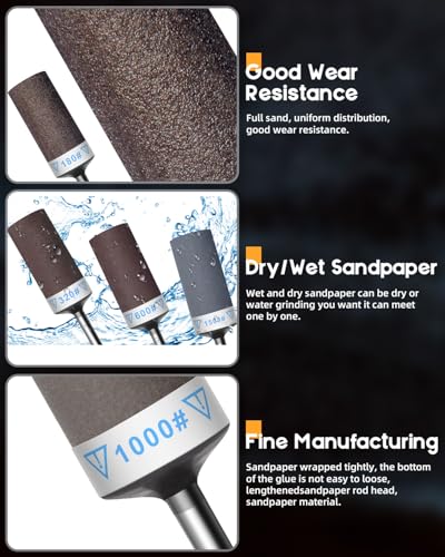 Sanding Drums Sandpaper Sticks Set for Rotary Tool with 1/8 Inch Shank (180 Grit) - size: 180 Grit