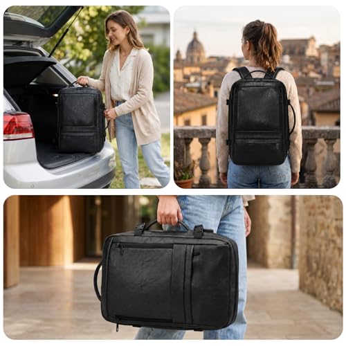 Carry On Backpack, 40L Expandable Travel Backpack, Black | Airline Approved, Laptop Compartment, Water Resistant, Business Travel Bags, Men Women Weekend Trip - color: Black