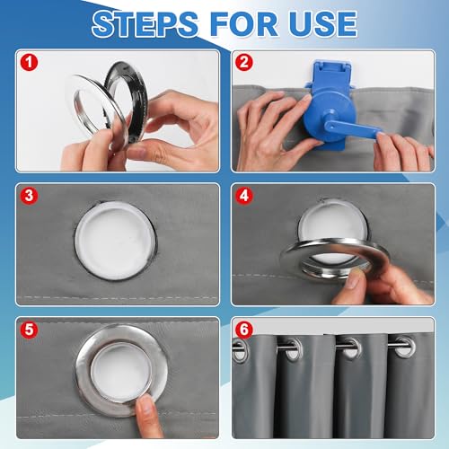 HOMAR Curtain Grommets 50 pcs with Rotary Curtain Puncher for 1.9-2 inch (40mm) Plastic Curtain Rings, Grommets Tool Kit Quiet Glide, Hole Punch Cutter for DIY Window Shower Drapery (Silver)