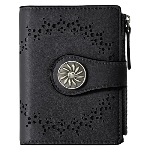 Tipmile Small Wallet for Women Bifold RFID Blocking Card Holder Leather Wallets with Zipper Coin Pocket - color: Black