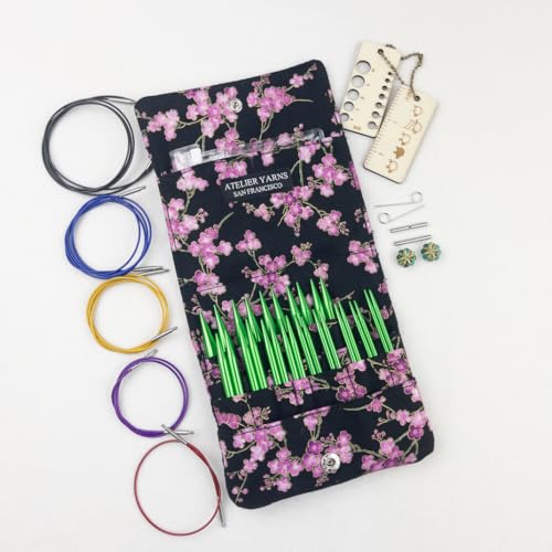 Atelier Interchangeable Knitting Needles Set – Circular Knitting Needles with Stainless Steel Knitting Needles Tips, 14 Sizes US 2.5–15, Flexible Cables, Complete Knitting Kit (Green) - color: Green