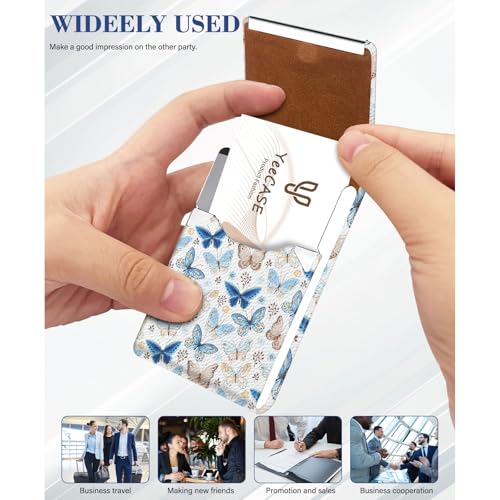 2Pack Leather Stainless Steel Business Card Holder, Metal Slim Business Card Case for Women or Men, Pocket Business Card Carrier with Prints, Magnetic Closure, RFID Blocking - color: Print-Butterfly