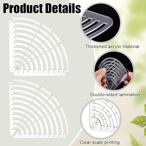 4 Pcs Circle Radius Master Template Guide 0.25~5" Acrylic Arc Stencil Clear Rounded Corner Sewing Tool 2 Sizes Curved Corner Cutter Quilting Ruler for Patchwork DIY Craft 3 MM Thick