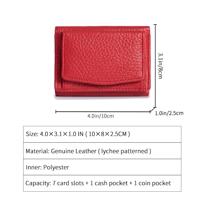 Small Wallet Women Genuine Leather RFID Blocking Trifold Tiny Wallets with Snap Coin Pouch 7 Card Solts