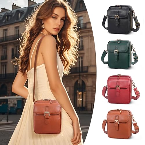 Vintage Messenger Bag,Womens Large Capacity Crossbody Leather Bags,Mini Shoulder Sling Pouch with Card Slots(6.1x3x8 inch) - color: Green, size: 6.1x3x8inch
