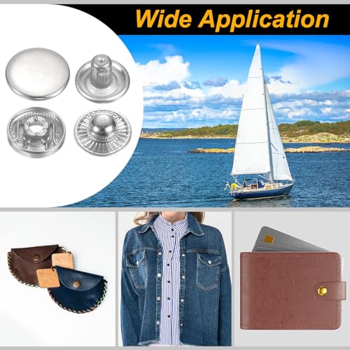 HARFINGTON 24Set Leather Snaps Fasteners Kit 17mm Dia Brass Press-Stud Cap Button 2.76" Length Metal Snap Buttons with 4 Install Tools for Coat Bag Leather Marine Boat Canvas, Silver - color: Silver, size: 17mm