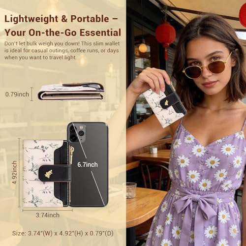 YINHEXI Women’s Wallet, Compact and Small Bifold PU Leather Card Holder, Mini Purse with Coin Pocket for Ladies, Girls (Floral Black) - color: Floral Black