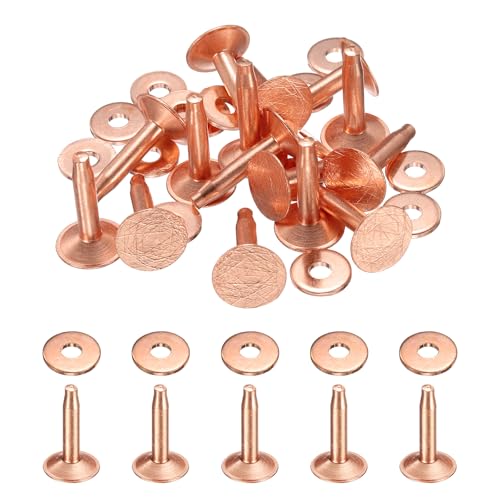 HARFINGTON 15Set Copper Rivets and Burrs Washers 11x3.3x16mm Dimpled Finish Solid Leather Rivet Fastener Studs Posts for Leather DIY Craft Belts Wallets Collars, Copper Tone - color: Copper Tone, size: 11x3.3x16mm