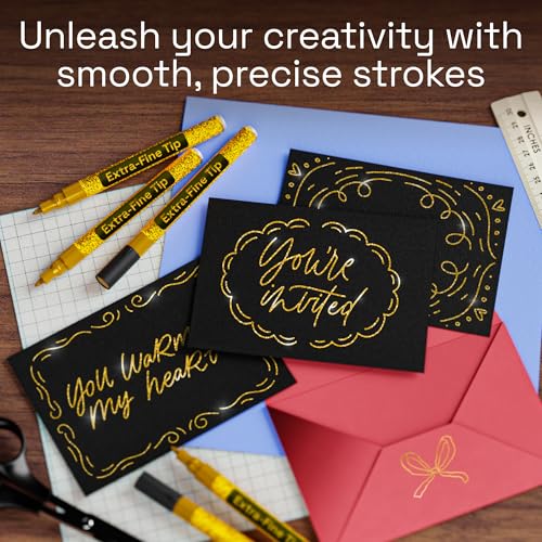 ARTISTRO Glitter Gold Acrylic Paint Markers - 0.7mm Extra Fine-Tip - 2 Set - color: Glitter Gold