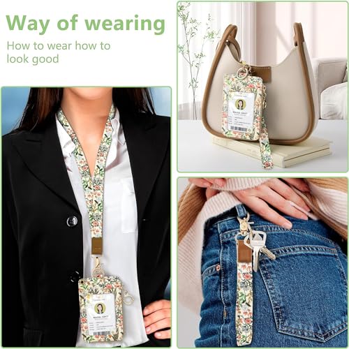 Bolimoss Aesthetic Lanyard with ID Holder for Women & Nurses - Floral ID Badge Holder with Neck Lanyard & 4 Card Slots, Side Zipper Pocket - color: Blooming Flowers