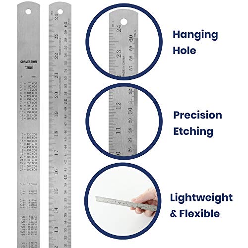 Pacific Arc 24 Inch Stainless Steel Ruler with Inch/Metric Conversion Table - style: 24 In