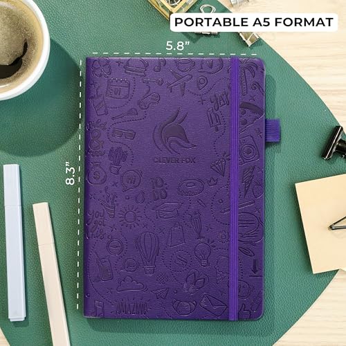 Clever Fox Dotted Journal, Blank A5 Notebook, Project Planner, Purple - color: Purple