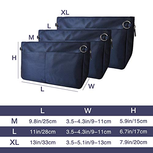 Vercord Expandable Nylon Handbag Purse Organizer Insert Liner Shaper Bag in Bag Navy Large - color: Navy, size: Large