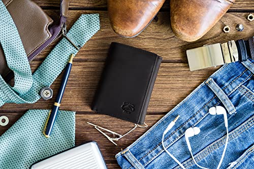 Stealth Mode Trifold Leather Wallet for Men with ID Holder and RFID Blocking (Black) - color: Black