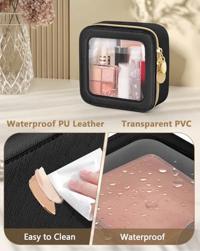 Soimeat Clear Makeup Bag, Portable Travel Cosmetic Bags, Multipurpose Leather Toiletry Bag with Zipper, Waterproof Transparent Cosmetic Organizer for Women, Mini, Black - color: Black, size: Mini