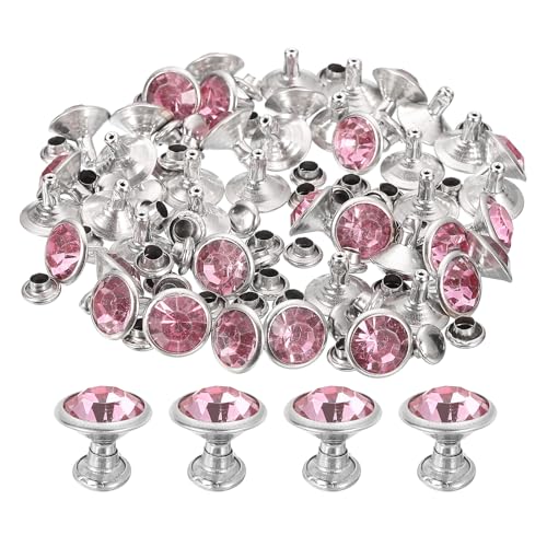 uxcell 60 Sets Rhinestone Rivets, 9mm Leather Rivets Crystal Rivets Stud Rapid Double Cap Rivets for DIY Leather Craft Fabric Clothes Belt Bags, Pink - color: Pink, size: 9mm