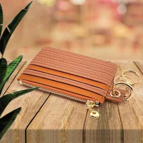 M-Plateau Key Chain Wallet for Women,Animal Print PU Leather Wallet | Eyelet Brown Credit Card Holder with ID Window, Zipper Pocket, Detachable Key Ring & Wristlet Strap - color: Eyelet Brown