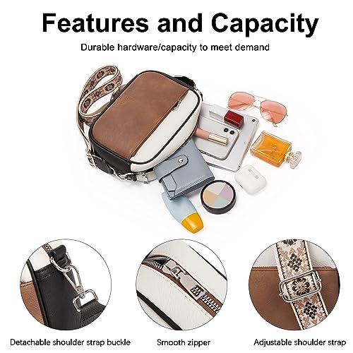 CLUCI Crossbody Bags for Women Crossbody Purses for Women Cross Body Bag Crossbody Purse with Adjustable Wide Strap | Womens Cross Body Bag Purse, Adjustable Wide Strap, Gifts for Women - color: 1-4black With Brown and White