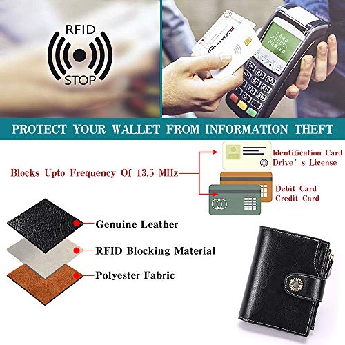FALAN MULE Small Wallet for Women Leather Bifold Compact Small Womens Wallet with RFID Blocking - color: Midnight dark
