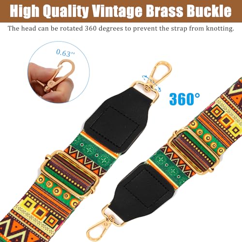 Purse Strap, 1.5" Cowhide Head Wide Shoulder Bag Strap Adjustable Replacement,Jacquard Embroidery Crossbody Bag Straps - color: Green