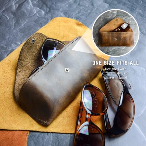 Soft Leather Eyeglasses Case – Genuine, Full Grain Leather Glasses Case for Reading Glasses or Sunglasses - style: Chocolate Brown