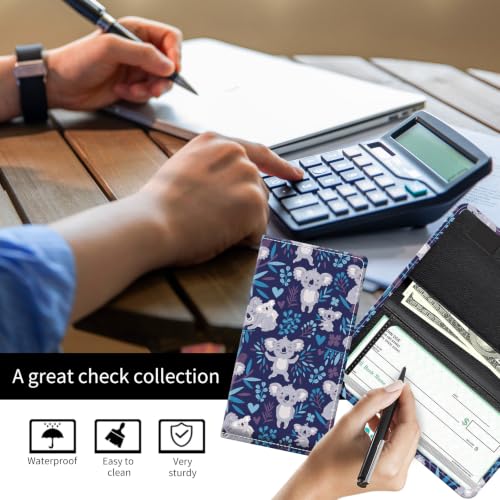 Checkbook Cover for Personal Checkbook, Cute Pu Leather Check Book for Women & Men, Slim Checkbook Holder with Pen Holder and Built-in Clear Plastic Divider, Blue Koala - color: Blue Koala