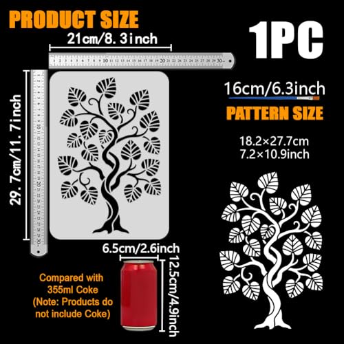 FINGERINSPIRE Abstract Tree Stencils with a Brush 11.7x8.3Inch Curly Tree Painting Stencils Reusable Tree Stencil Plant Themes PET Template for Wood Floor Tile Wall Fabric Furniture DIY - color: Abstract Tree