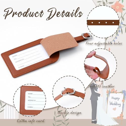 24 Pack Leather Luggage Tag Brown Wedding Favors Bulk Travel Tag - color: Brown