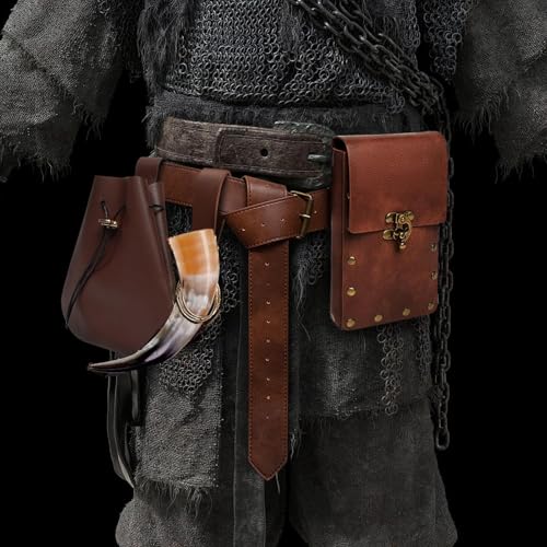 SUMGOGO Retro Belt Pouch Waist Bag Womens Fanny Pack Cellphone Holder Steampunk Medieval Renaissance Purse Costume Accessory - color: Tri-Brown