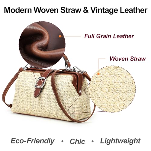 CONTACTS Full Grain Leather Doctor Purse Bag for Women Top Handle Bag Vintage Handbag Shoulder Bag - color: Beige