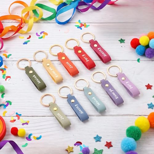 Wavyknot 100 Pcs PU Leather Keychain Blanks Bulk Laser Engraving Blanks Keychain Kit with Key Rings for DIY Key Chains Craft(3.7 x 0.7 Inches,Rainbow) - color: Rainbow, size: 3.7 x 0.7 Inches