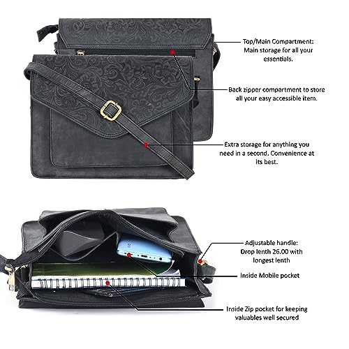 Ozora Genuine Leather Crossbody Purse for Women, Shoulder Bag - color: E.black Hunter