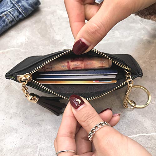 Women's Coin Purse Change Wallet Pouch Leather Card Holder with Key Chain Tassel Zip (CH Army Green) - color: CH Army Green