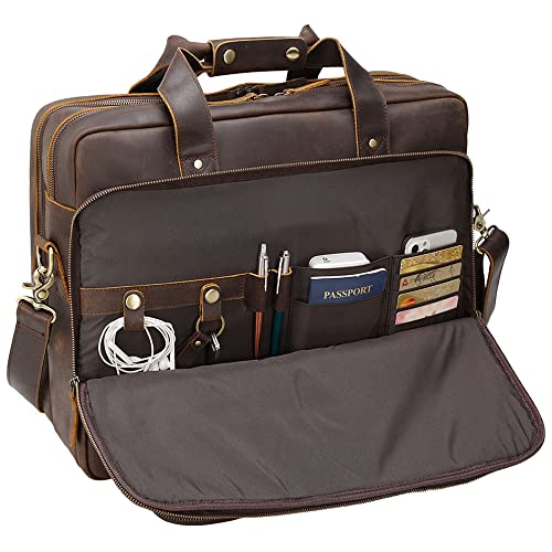 TIDING Vintage Leather Briefcase for Men, X-Large 17.3 Inch Laptop Messenger Shoulder Bag for Office Business Travel