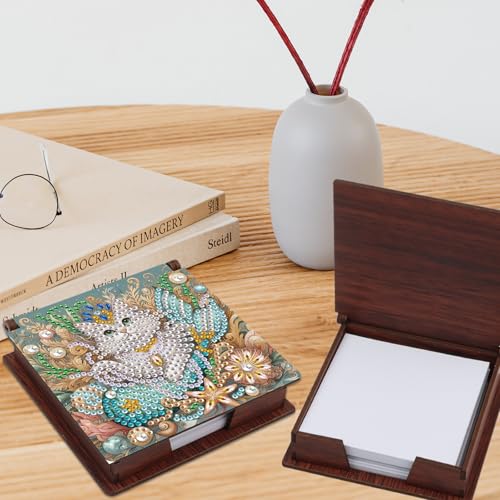 JISHSHAY Diamond Painting Note Box Cat Diamond Art Notecard Box Animal Gem Art Sticky Note Holder Gem Painting Mosaic Kits for Adults Embroidery Kit Memo Pad Holder, Contains 160 Sheets of Paper - color: Cat 1