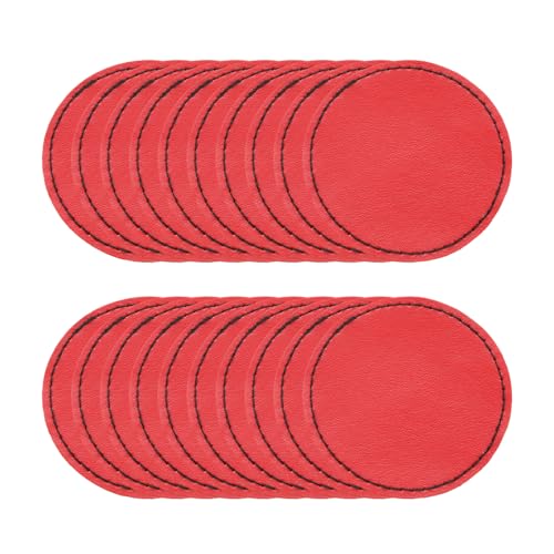 MECCANIXITY Blank Leatherette Patches, 2.5 Inch Round Faux Leather Hats Patches with Adhesive Iron-on Heat Press Laserable Rustic for Hats DIY Fabric Repair Sew(Red, Pack of 25) - color: Red