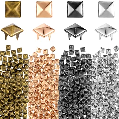 MBAIYO 400Pcs 7mm Studs for Clothing, Metal Studs Spikes Rivets 4 Prong Metal Nailhead Stud for Leather Crafts Bags Shoes Punk Spikes Accessories DIY Decoration