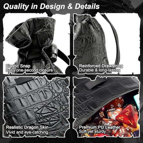 Haxtec Dragon Dice Bag, PU Leather DND Dice Pouch, Drawstring | DND Dice Bag, For Dungeons & Dragons, D&D Gifts for Dragon Gamer and Lovers, Black No Eye, Small - color: Black, size: Small
