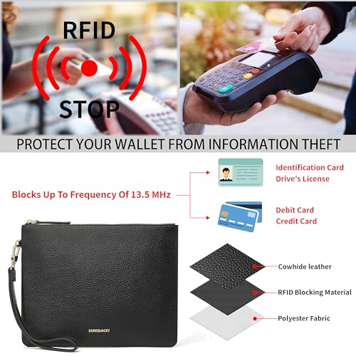 DORIS&JACKY Women Leather Clutch Purse and Phone Wallet with Wristlet Strap - color: Black