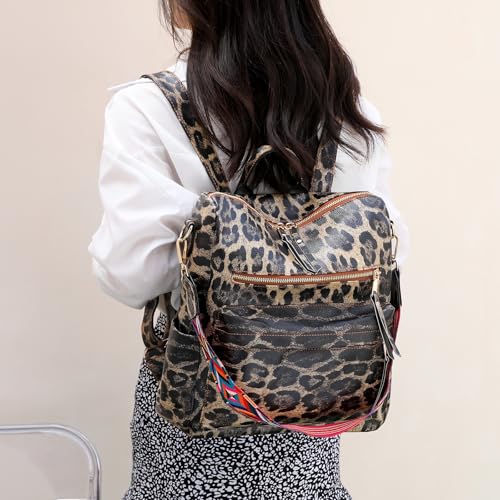 Women's Fashion Backpack Purse for Women Leather Multipurpose Design Ladies Shoulder Bag Travel bag Satchel Handbags - color: Leopard Print Brown