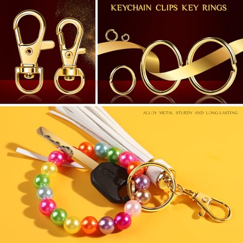 LEOBRO Keychain Making Kit, 265PCS Keychains Clips and Key Rings, Metal Lobster Claw Clasps and Key Chain Rings, Key Rings Bulk, Keychain Rings, Clip for Key Chains, Jewelry Making, Crafts, Gold - color: B-Gold