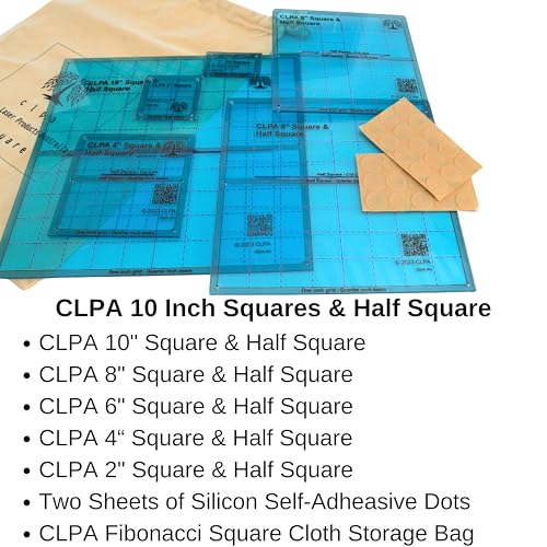 10" Square Templates, for Quilting and English Paper Piecing | Australian Designed and Made; Clear flexible PETG; fabric marking guide; patchwork block layout; reusable craft stencil - style: 10" Square