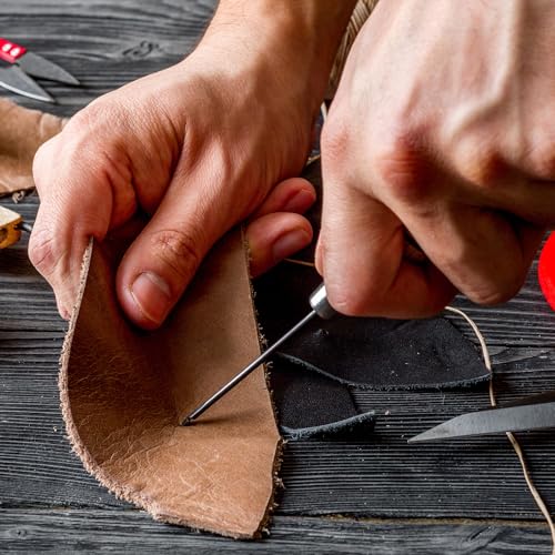 HARFINGTON Handwork Sewing Awl Leather Punch Hole Tool Log Color | Double Gourd Straight Head with Wooden Handle Scratch for Broken Wire Make Mark Drilling Stitching Repair and DIY