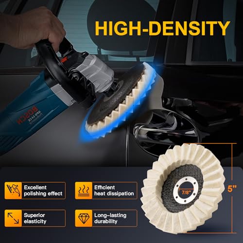3Pcs 5" Wool Felt Polishing Wheel Discs for Metal Aluminum Grinder | Buffing Wheel for Angle Grinder. Layered Flap Design for Stainless Steel & Chrome Polishing, Jewelry & Auto Mirror Finish.