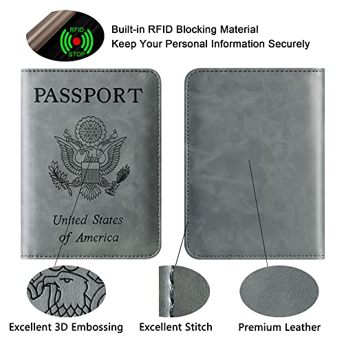 LOHASLIFE Passport Holder for Travel, Rfid Blocking Passport Cover Wallet - color: 116#Grey