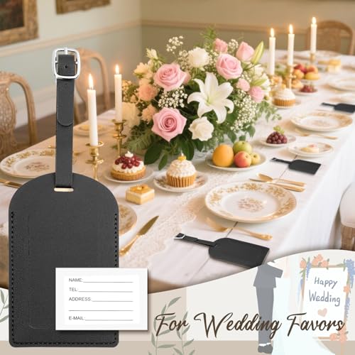 24 Pack Leather Luggage Tag Black Wedding Favors Bulk Travel Tag - color: Black