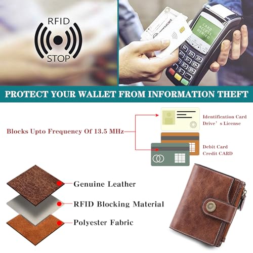 FALAN MULE Small Wallet for Women Leather Bifold Compact Small Womens Wallet with RFID Blocking - color: Light brown