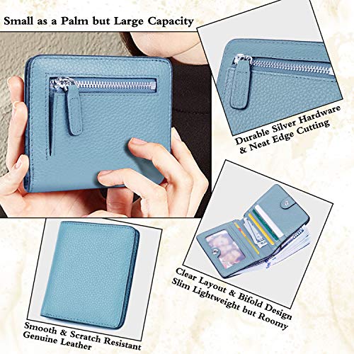 Small Leather Wallet for Women, Ladies Credit Card Holder RFID Blocking Women's Mini Bifold Pocket Purse - color: Gray Blue Rfid Blocking